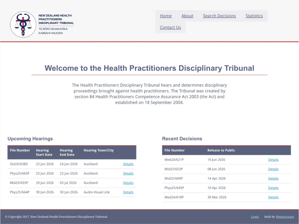 Webstruxure used the .NET CMS hosted on a Microsoft SQL server to build the Health Practitioners Disciplinary Tribunal an app that allows the organisation to track and publish cases.